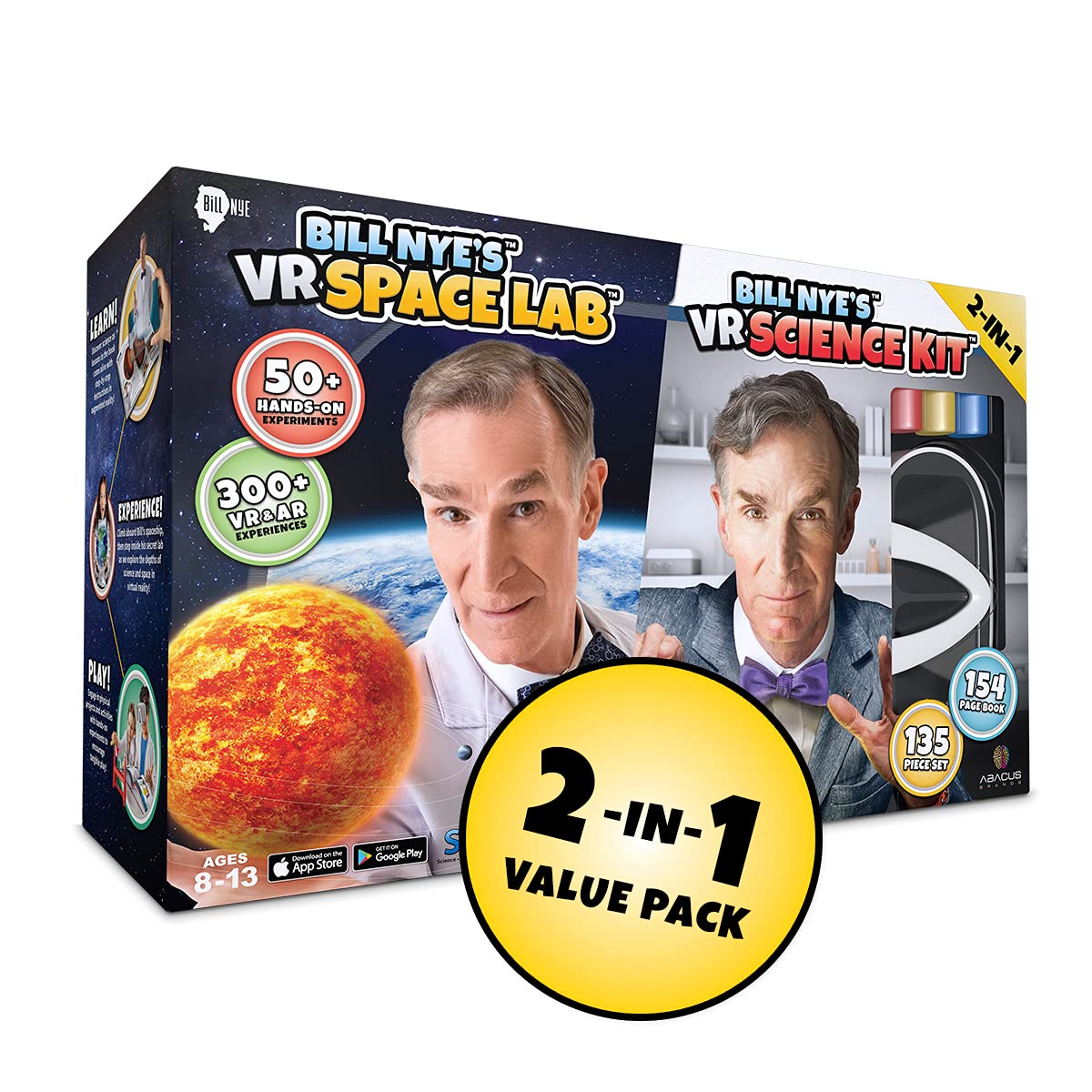 Abacus Brands Bill Nye's VR Science Kit and VR Space Lab - Virtual Reality Kids Science Kit, Book and Interactive STEM Learning Activity Set (2 in 1 Combo Pack) - for Ages 8 and Up [Packing May Vary]
