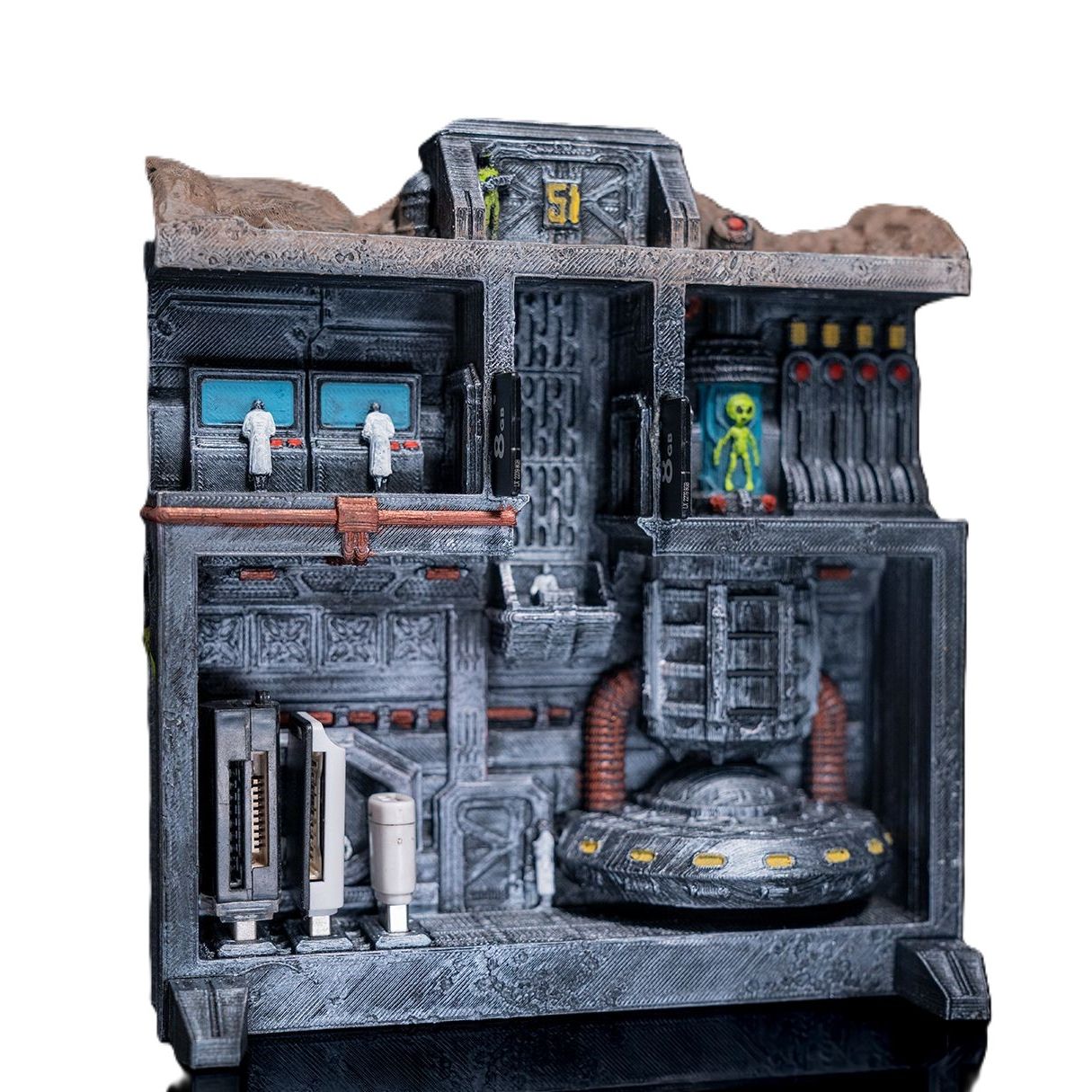 Area 51 UFO Base 3D Printed Sci-Fi Storage Display Diorama PLA Decor Model