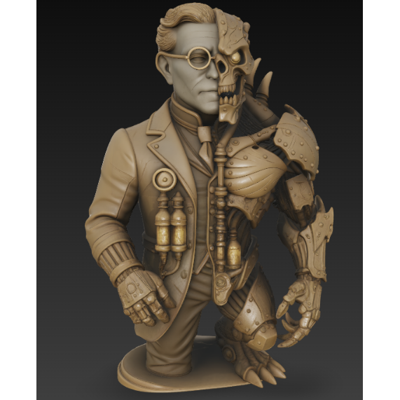 Steampunk Dr. Jekyll & Mr. Hyde 3D-Printed Split-Form Sculpture – Fan Art