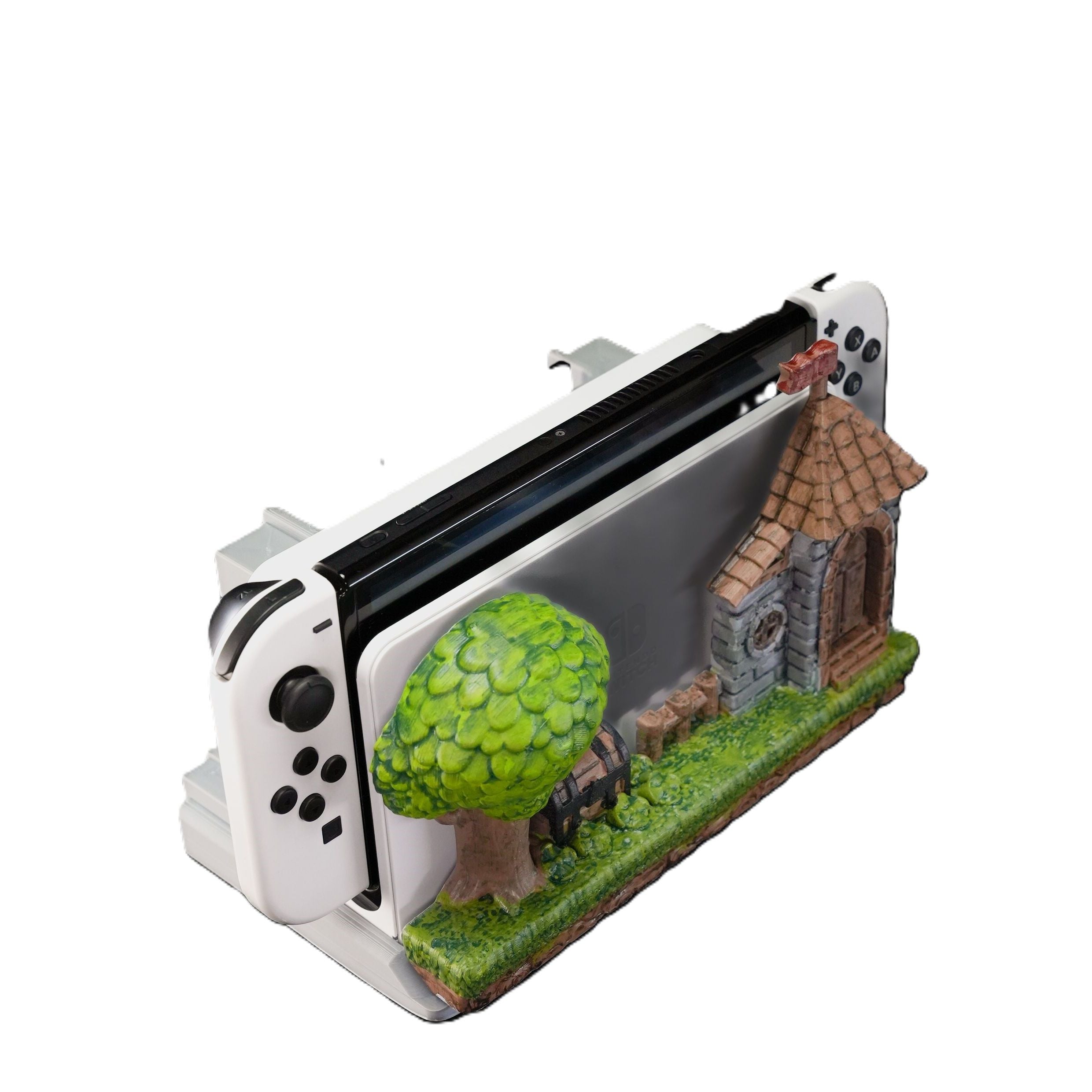 Fantasy Console Dock Holder w/ Game Storage 3D Printed Village Stand Fits Switch