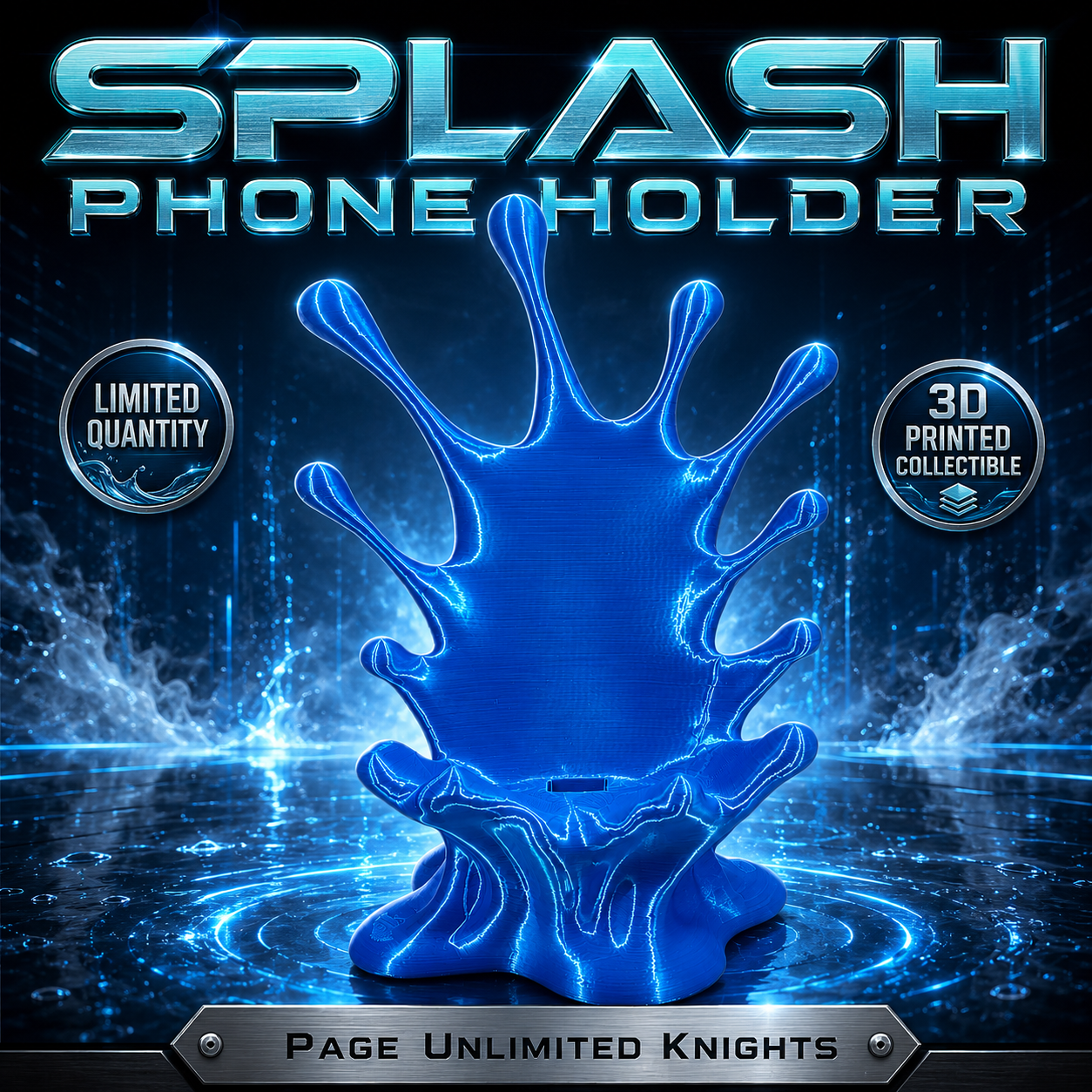 3D Printed Splash Phone Holder Stand Desk Dock Charging Compatible Blue