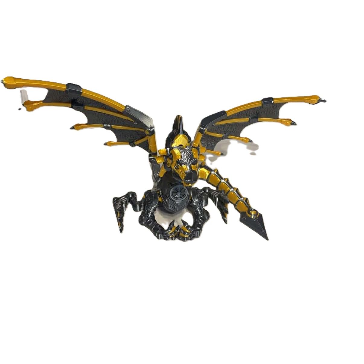 Epic Steampunk Dragon Statue 3D Printed Grey & Gold Fantasy Figure 10 in Decor